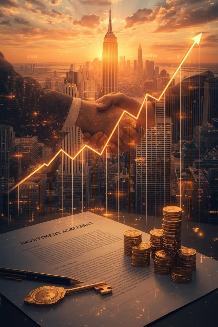 Investment partnership handshake with growth chart