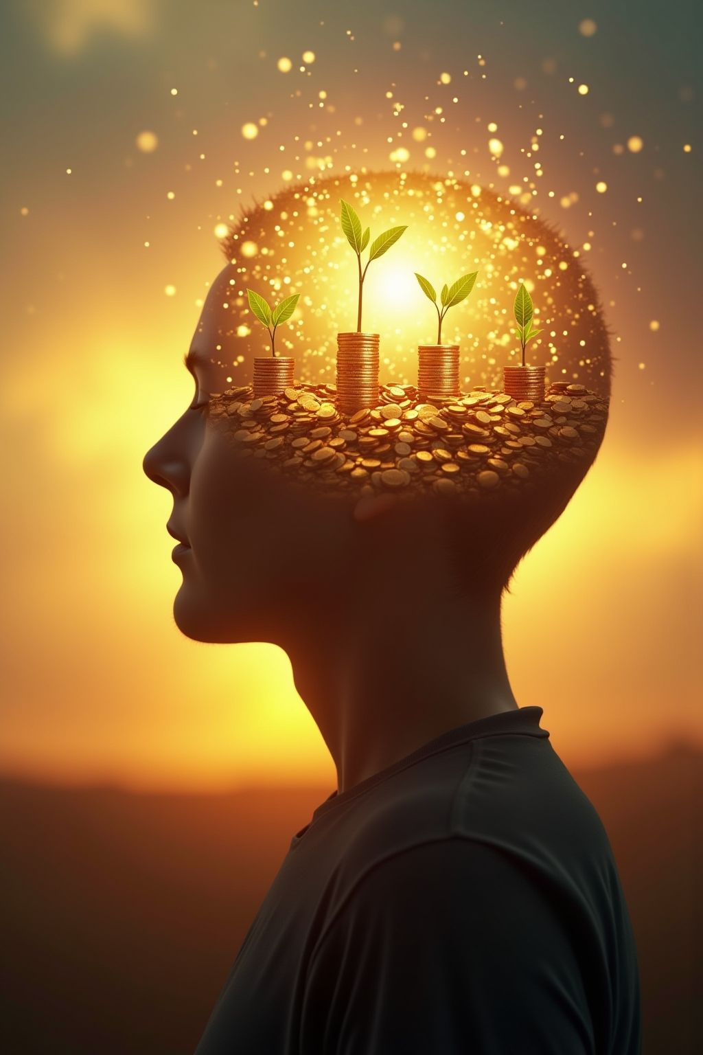 Growth and potential visualized as coins and plants