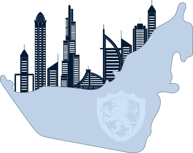 UAE map illustration with city skyline