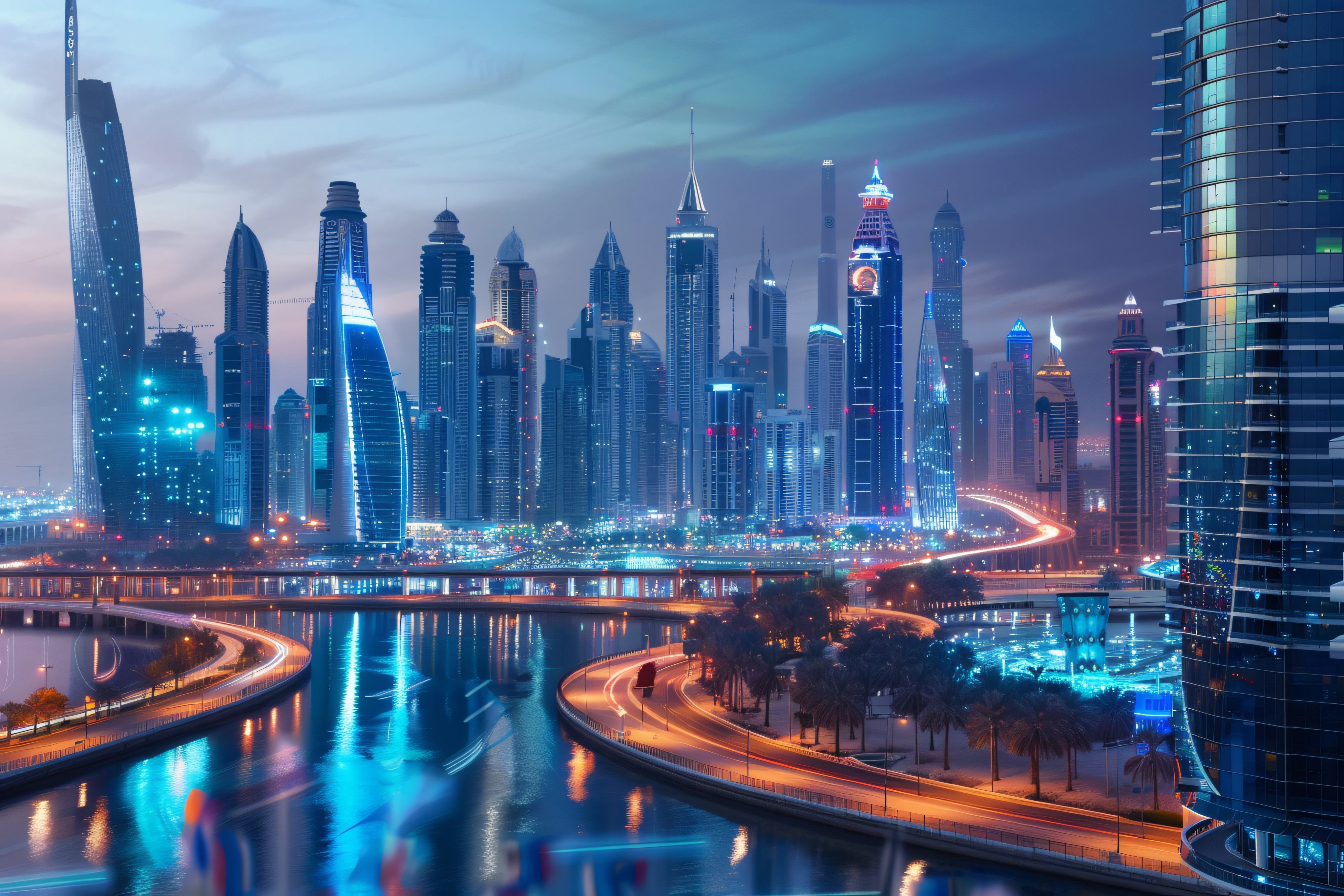 Dubai Marina skyline at night
