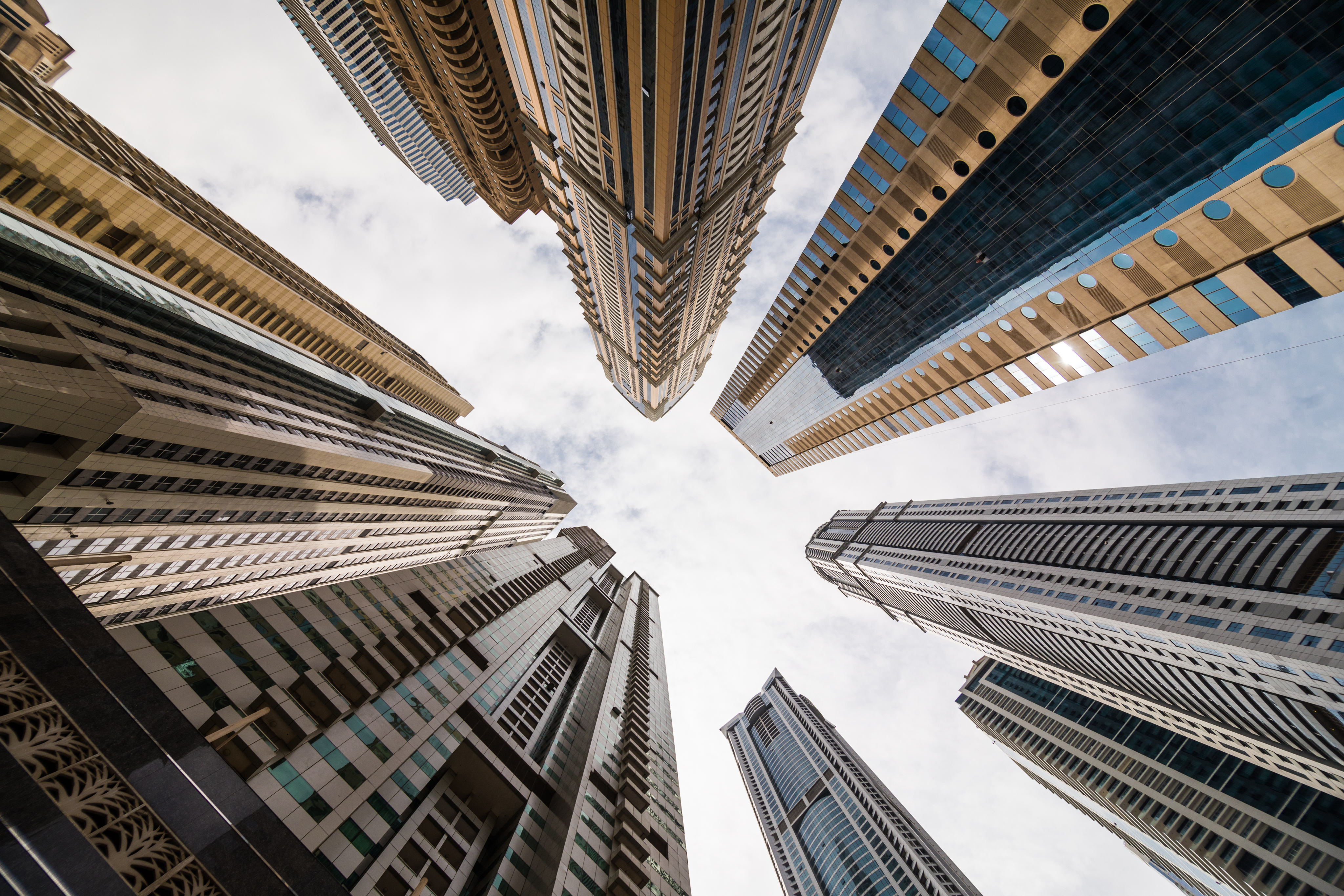 Looking up at Dubai skyscrapers